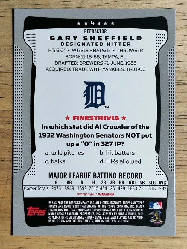 2009 Finest Refractors #43 Gary Sheffield