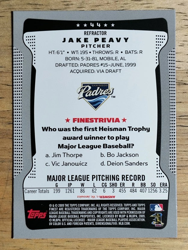 2009 Finest Refractors #44 Jake Peavy