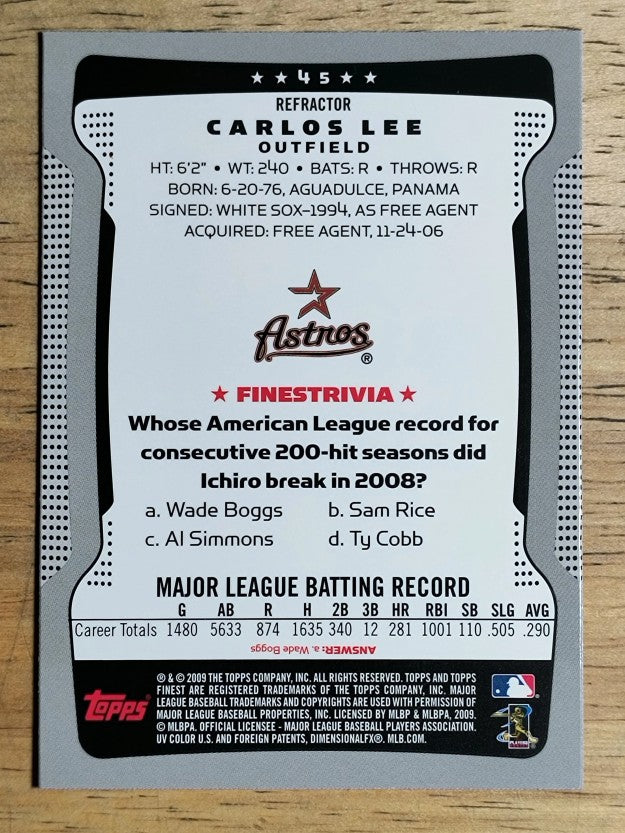 2009 Finest Refractors #45 Carlos Lee