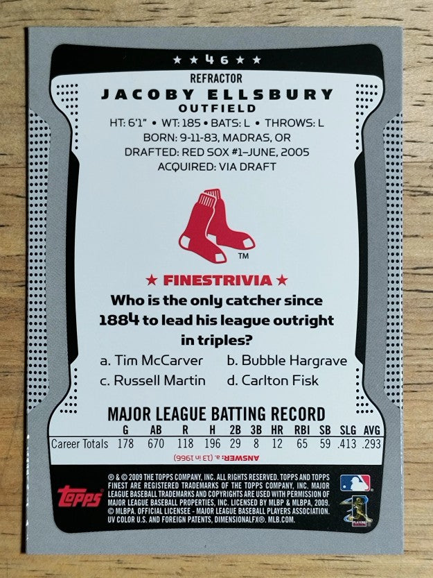 2009 Finest Refractors #46 Jacoby Ellsbury