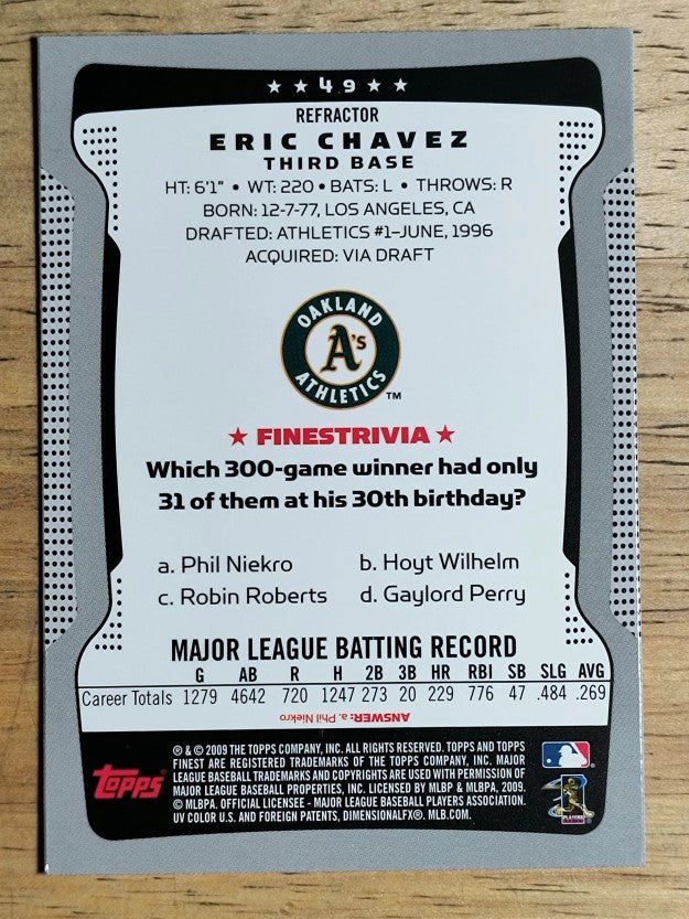 2009 Finest Refractors #49 Eric Chavez