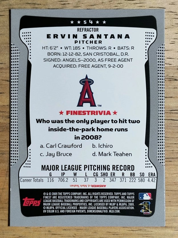 2009 Finest Refractors #54 Ervin Santana
