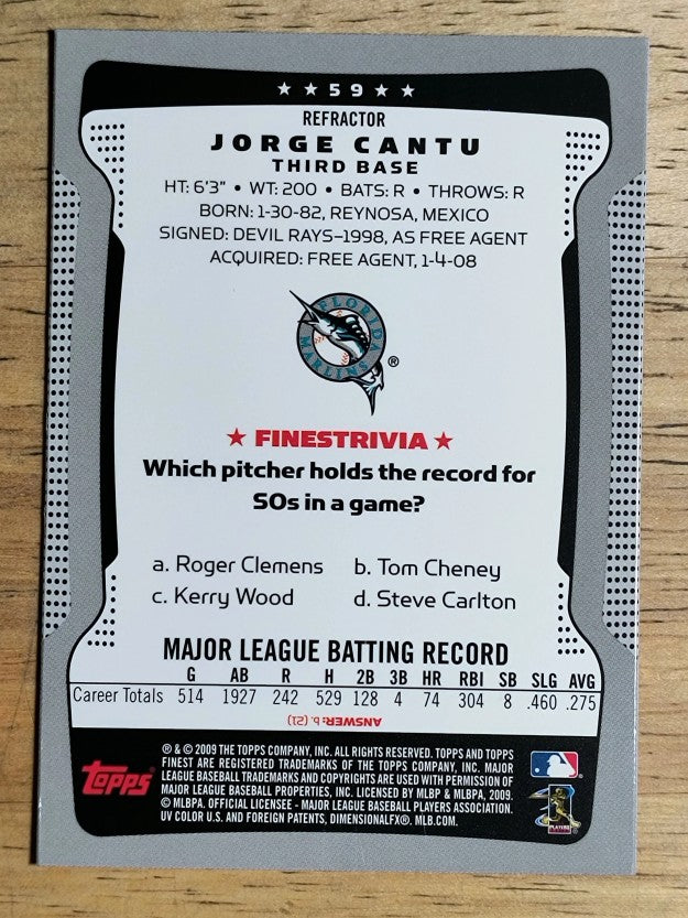 2009 Finest Refractors #59 Jorge Cantu