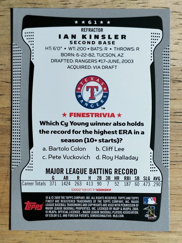 2009 Finest Refractors #61 Ian Kinsler