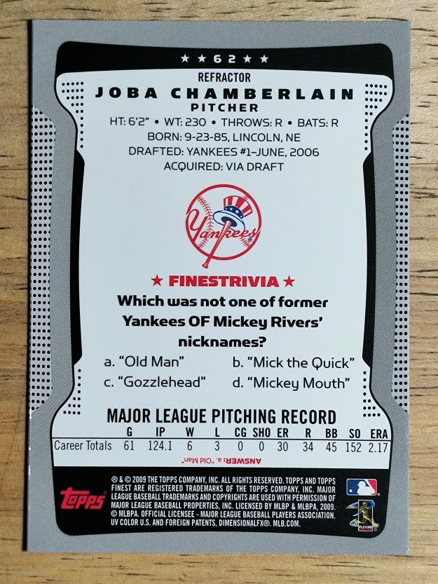 2009 Finest Refractors #62 Joba Chamberlain