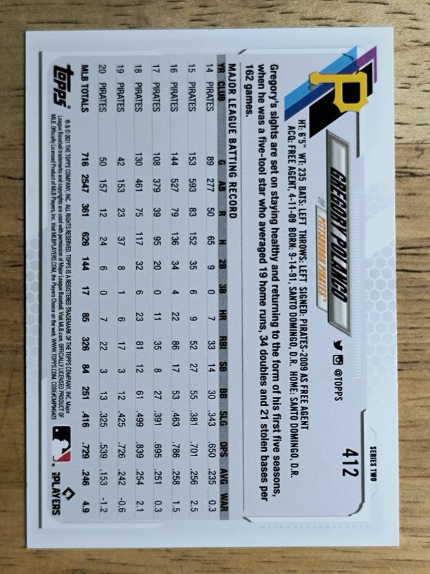 2021 Topps #412 Gregory Polanco