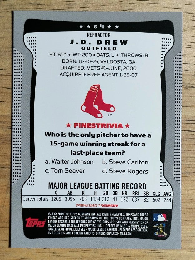 2009 Finest Refractors #64 J.D. Drew