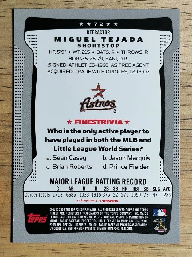 2009 Finest Refractors #72 Miguel Tejada