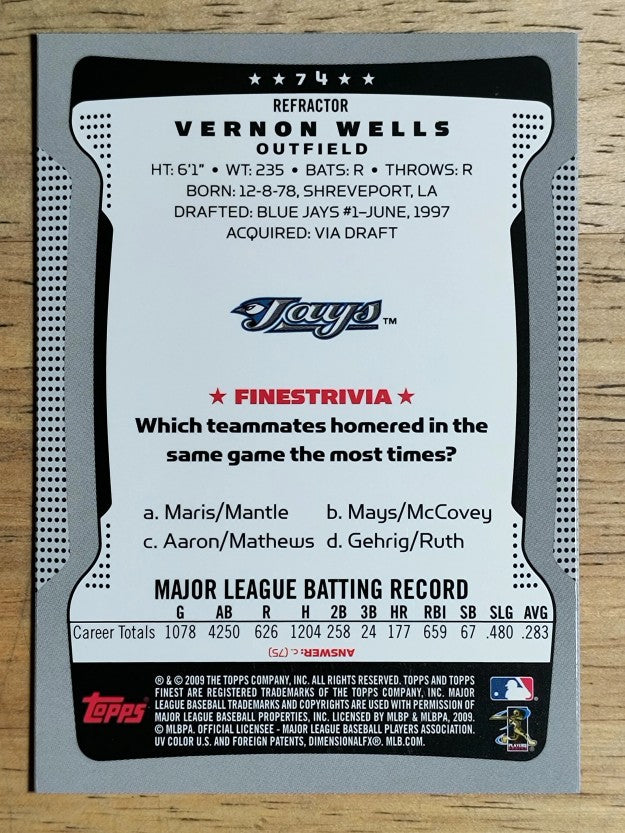 2009 Finest Refractors #74 Vernon Wells
