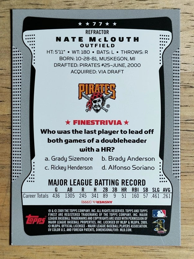 2009 Finest Refractors #77 Nate McLouth