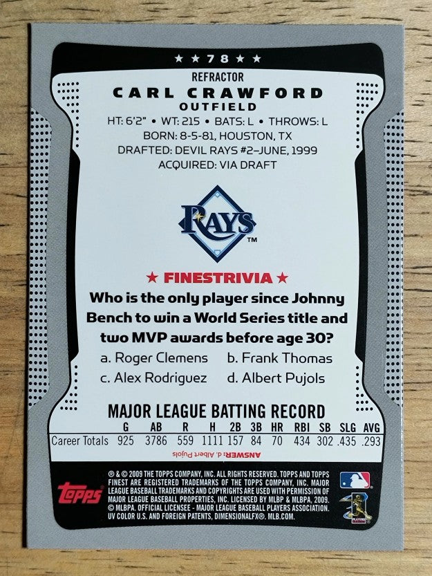 2009 Finest Refractors #78 Carl Crawford