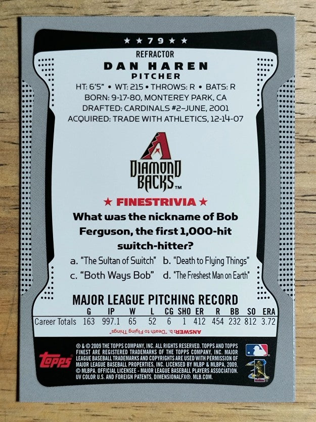 2009 Finest Refractors #79 Dan Haren