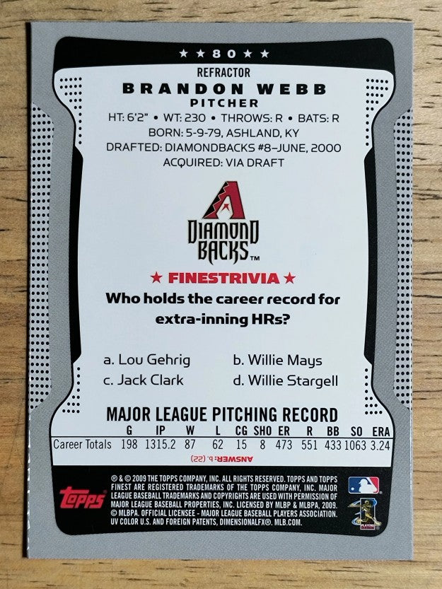 2009 Finest Refractors #80 Brandon Webb