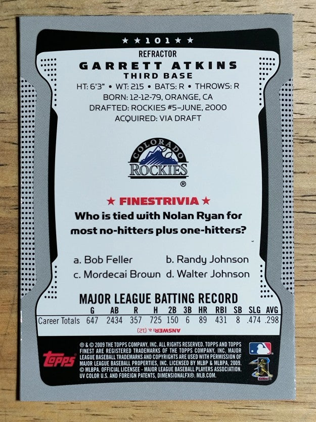2009 Finest Refractors #101 Garrett Atkins