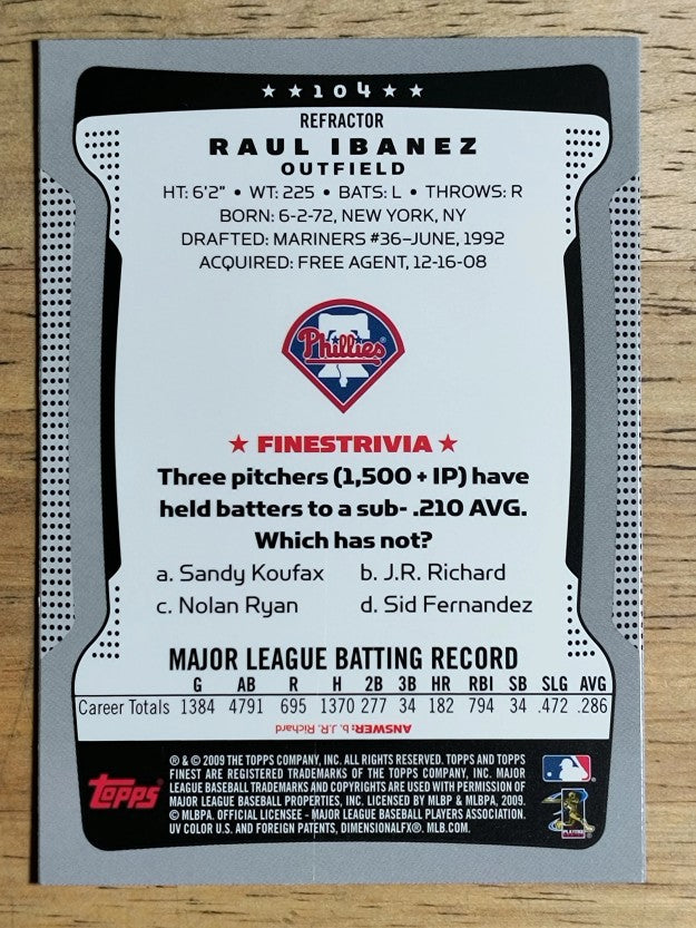 2009 Finest Refractors #104 Raul Ibanez