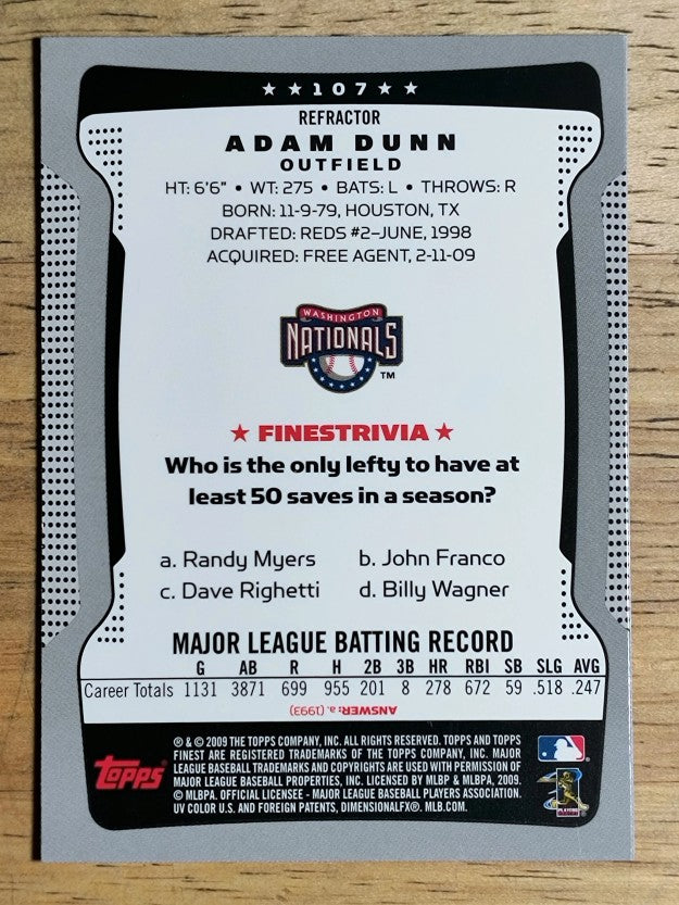 2009 Finest Refractors #107 Adam Dunn