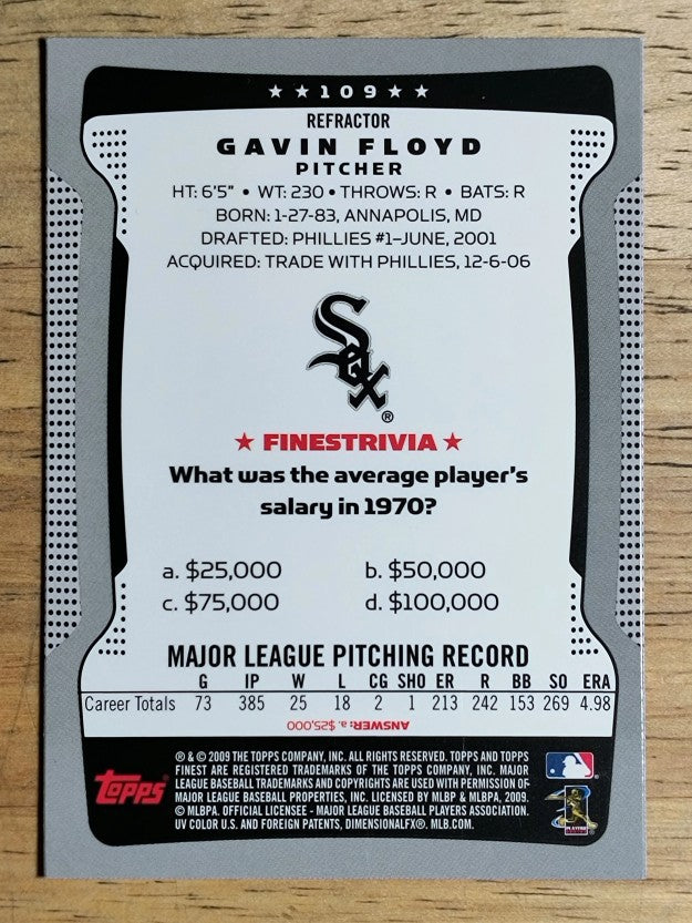 2009 Finest Refractors #109 Gavin Floyd