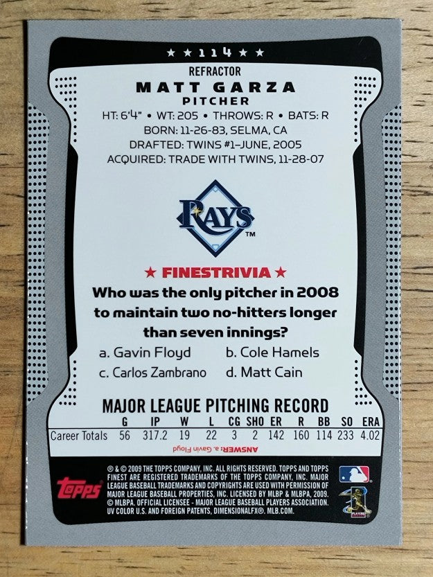2009 Finest Refractors #114 Matt Garza