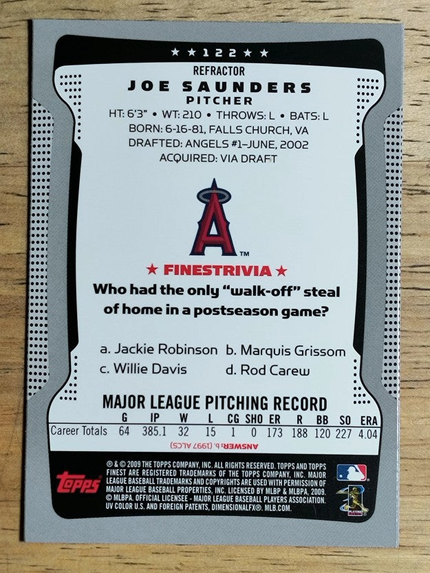 2009 Finest Refractors #122 Joe Saunders
