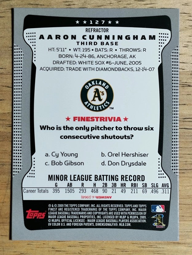 2009 Finest Refractors #127 Aaron Cunningham