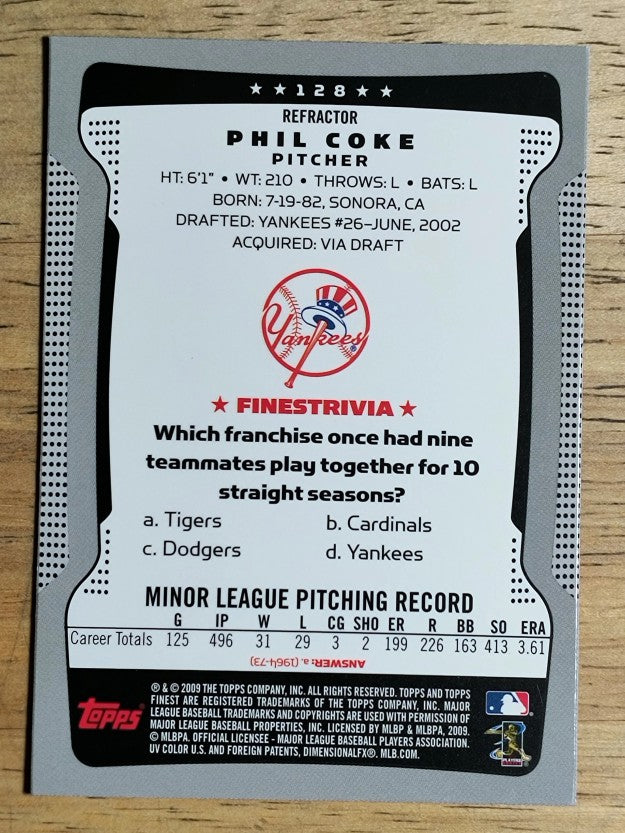 2009 Finest Refractors #128 Phil Coke