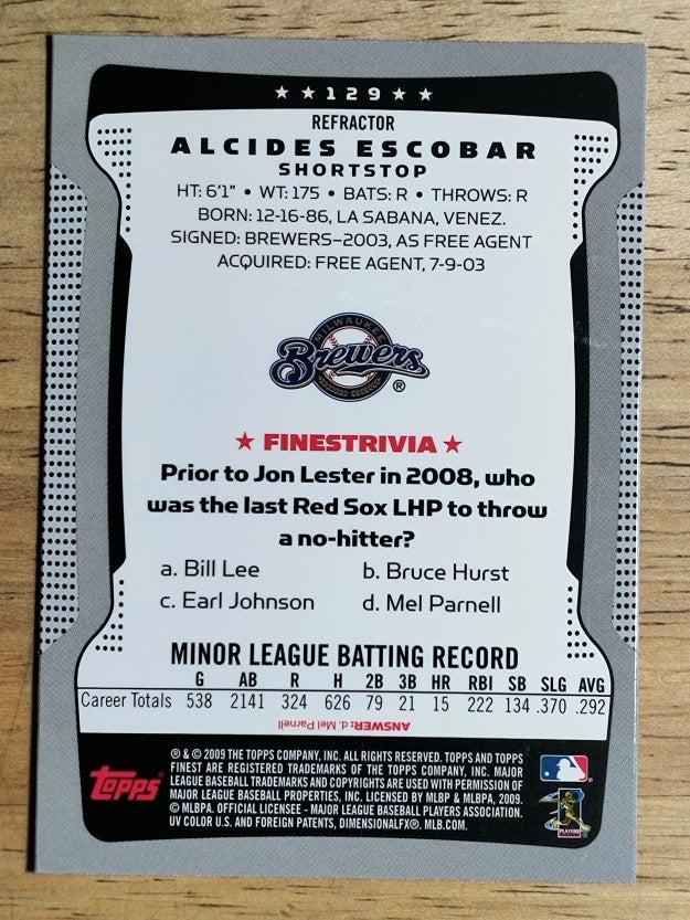 2009 Finest Refractors #129 Alcides Escobar