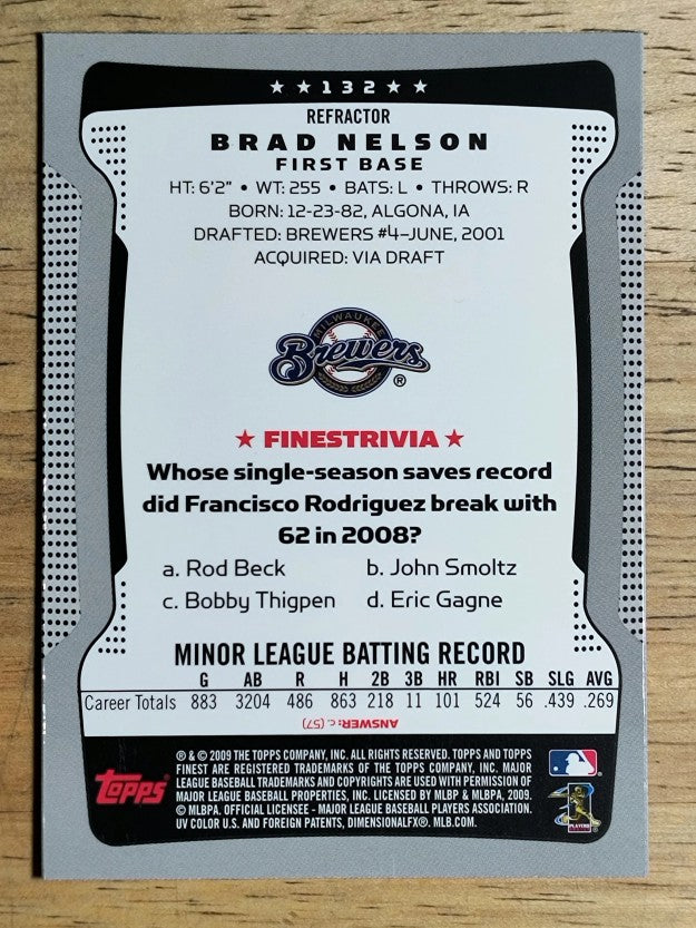 2009 Finest Refractors #132 Brad Nelson