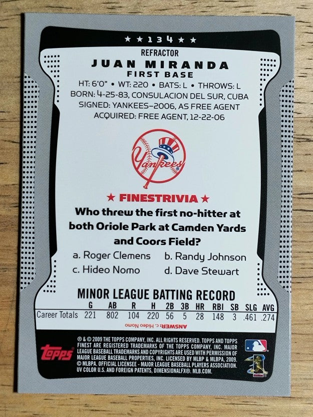 2009 Finest Refractors #134 Juan Miranda