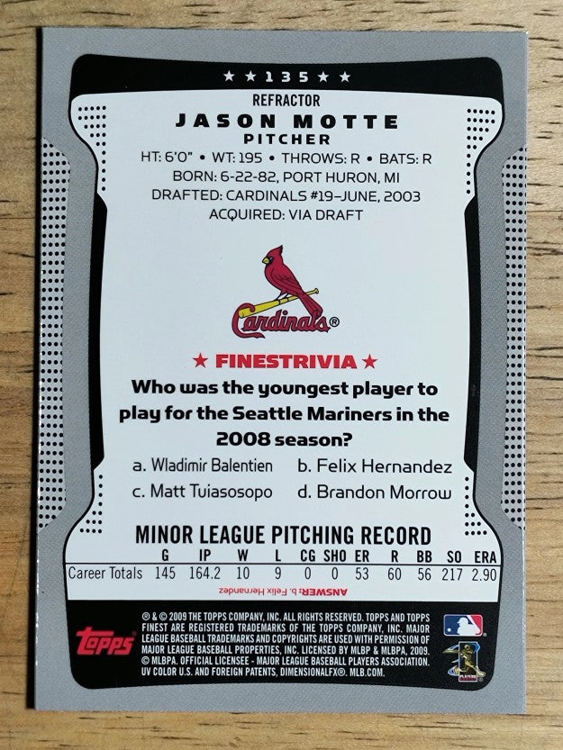 2009 Finest Refractors #135 Jason Motte
