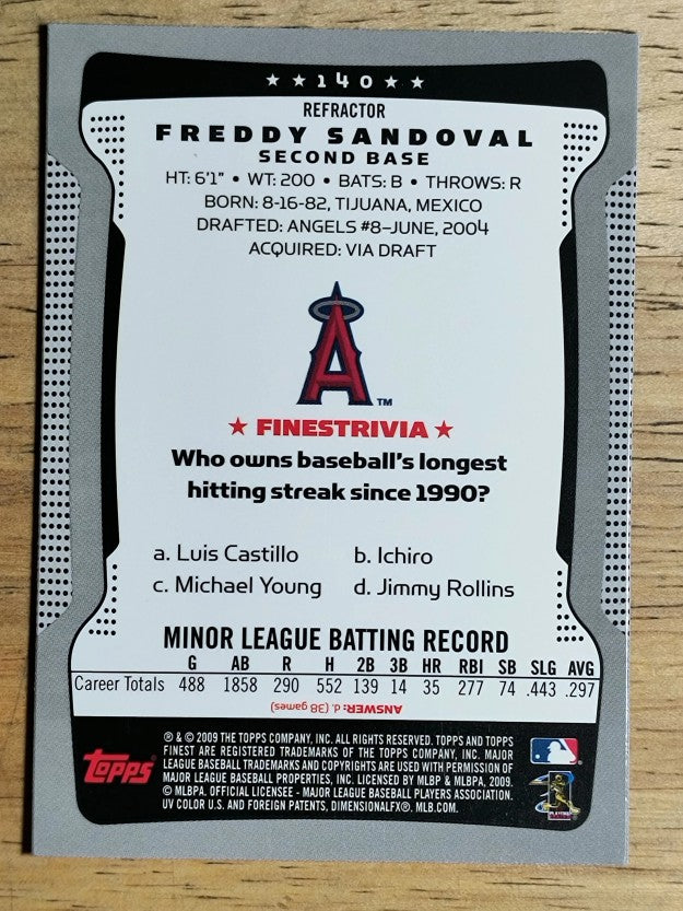 2009 Finest Refractors #140 Freddy Sandoval