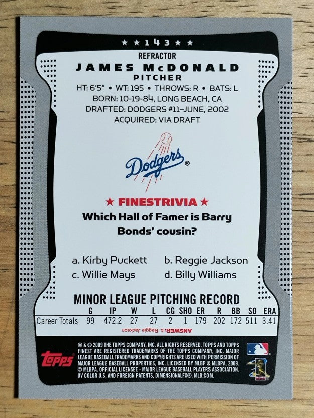 2009 Finest Refractors #143 James McDonald