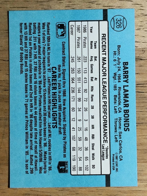 1988 Donruss #326 Barry Bonds