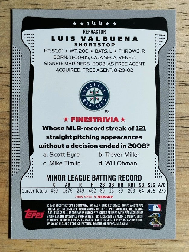 2009 Finest Refractors #144 Luis Valbuena