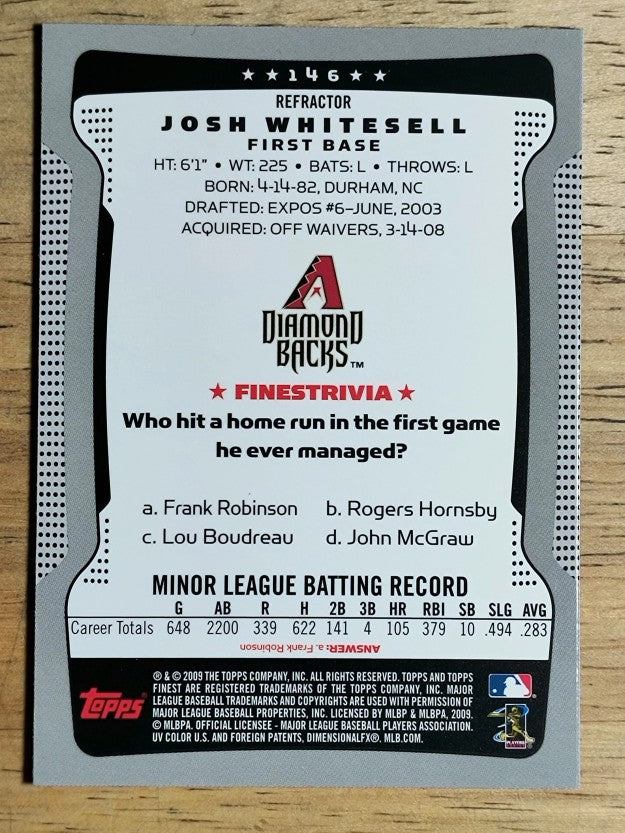 2009 Finest Refractors #146 Josh Whitesell