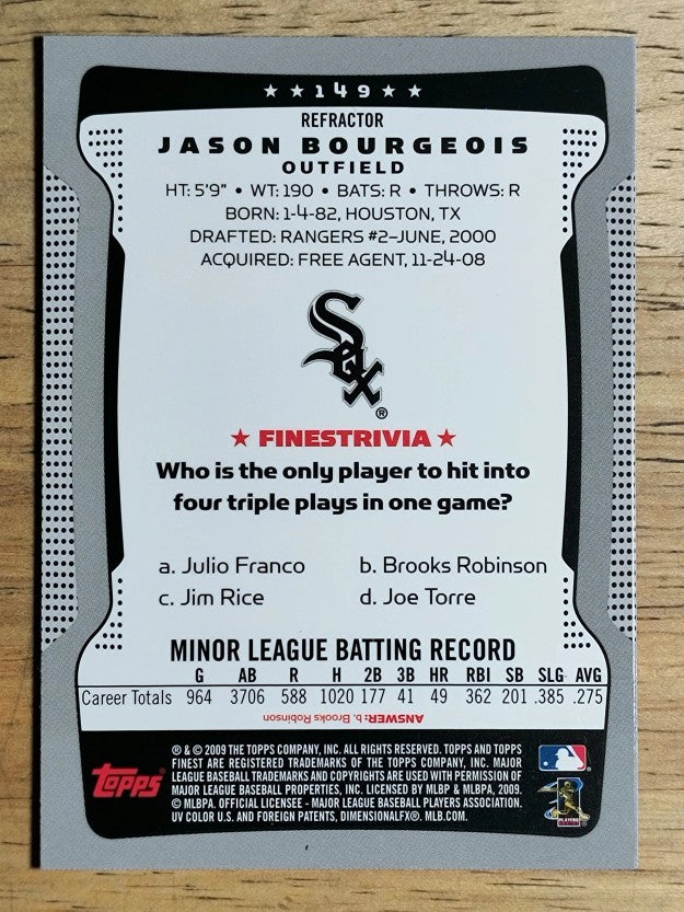 2009 Finest Refractors #149 Jason Bourgeois