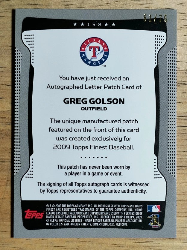 2009 Finest Refractors #158 Greg Golson AU/75