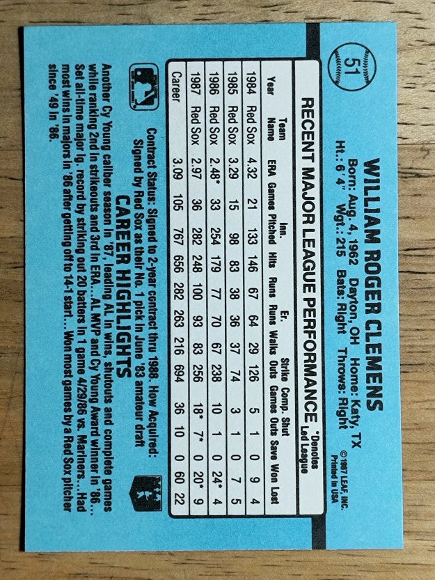 1988 Donruss #51 Roger Clemens