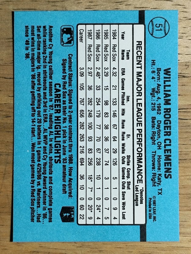 1988 Donruss #51 Roger Clemens