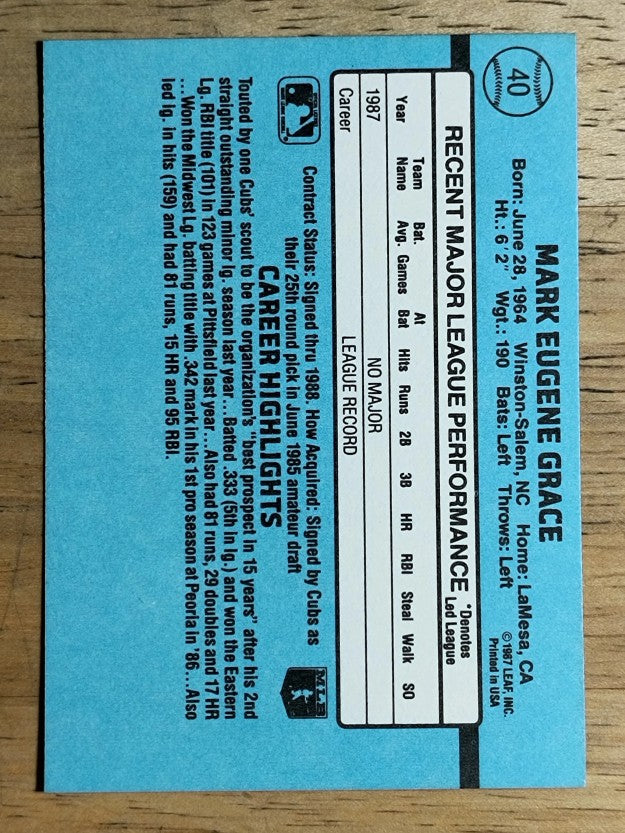 1988 Donruss #40 Mark Grace RC