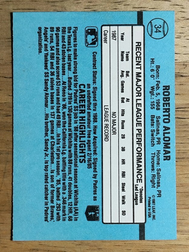 1988 Donruss #34 Roberto Alomar RC