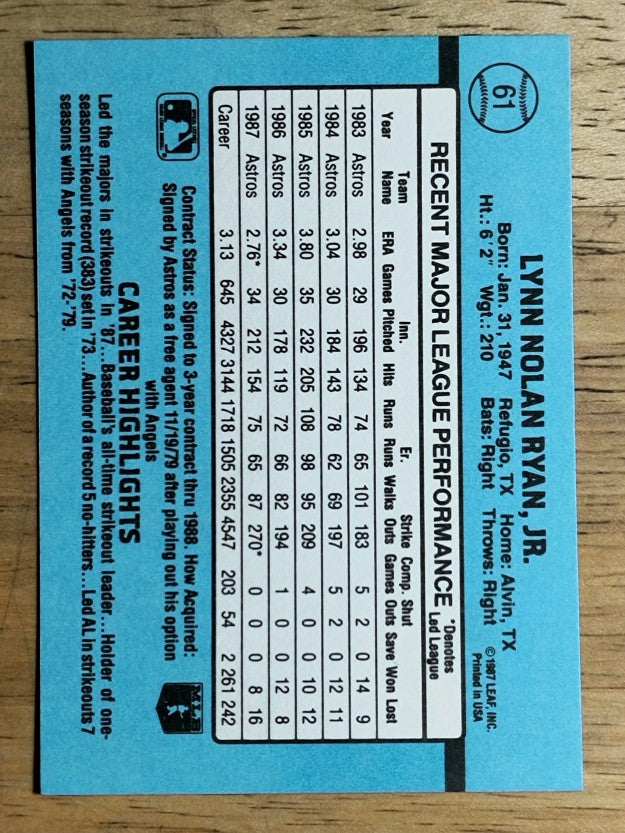 1988 Donruss #61 Nolan Ryan