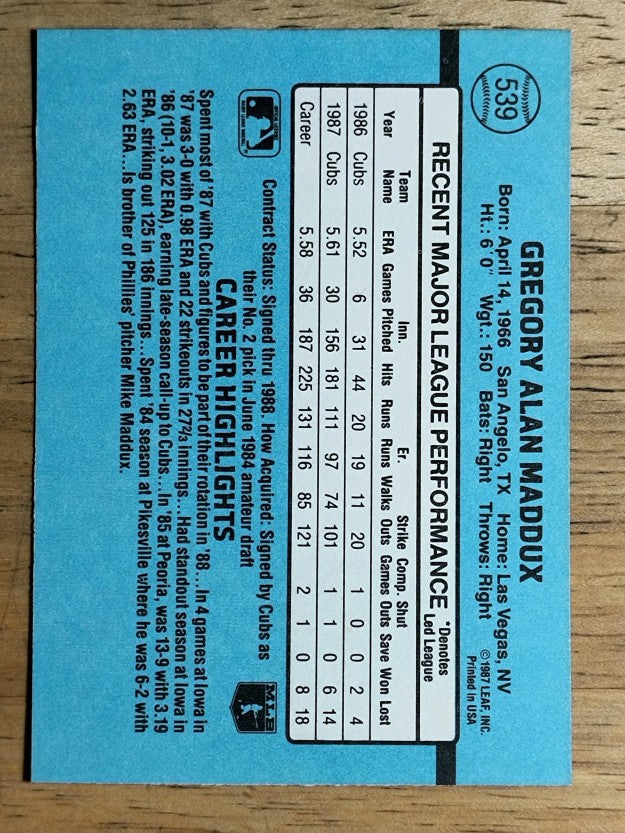 1988 Donruss #539 Greg Maddux