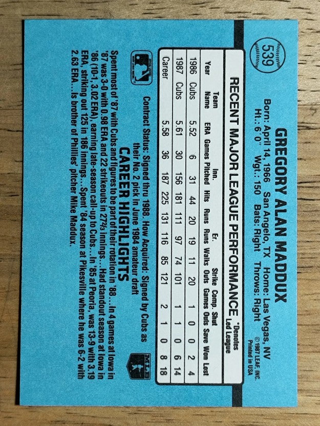 1988 Donruss #539 Greg Maddux