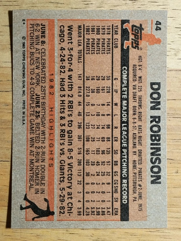 1983 Topps #44 Don Robinson
