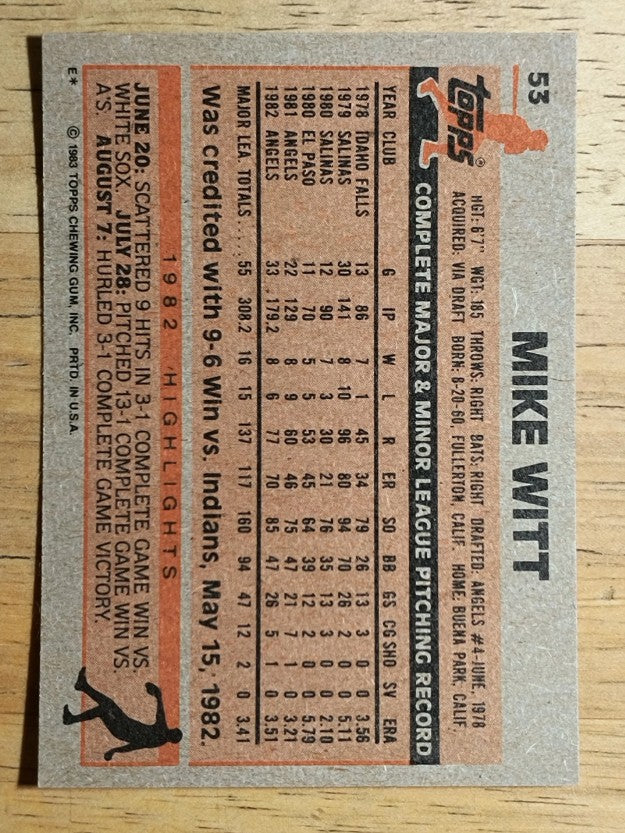 1983 Topps #53 Mike Witt