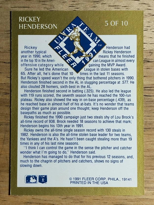1991 Ultra Gold #5 Rickey Henderson