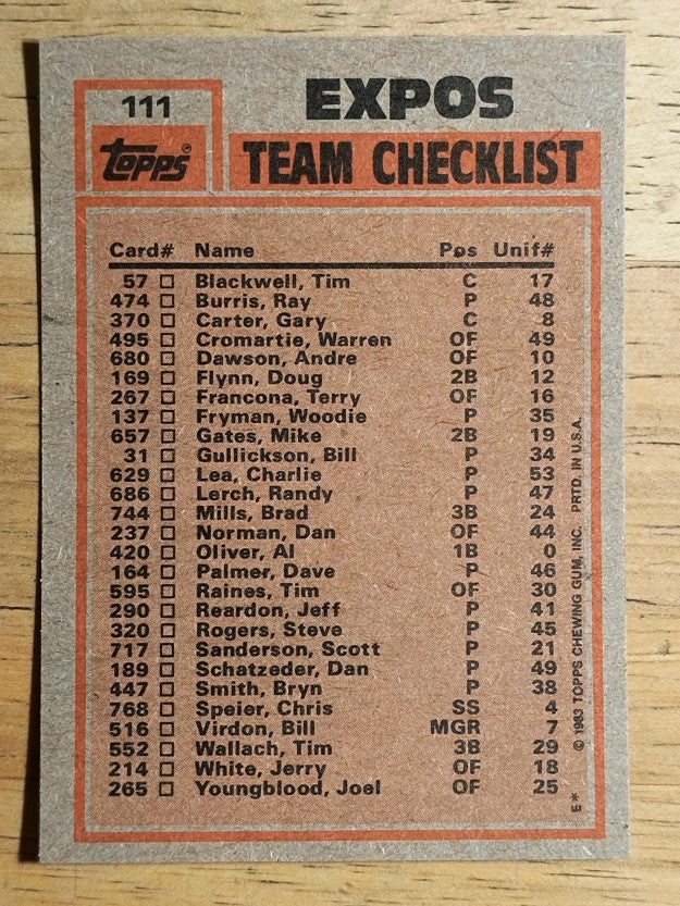 1983 Topps #111 Montreal Expos TL/Al Oliver/Steve Roger