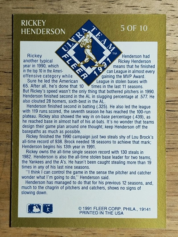 1991 Ultra Gold #5 Rickey Henderson