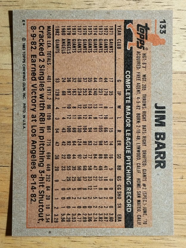 1983 Topps #133 Jim Barr
