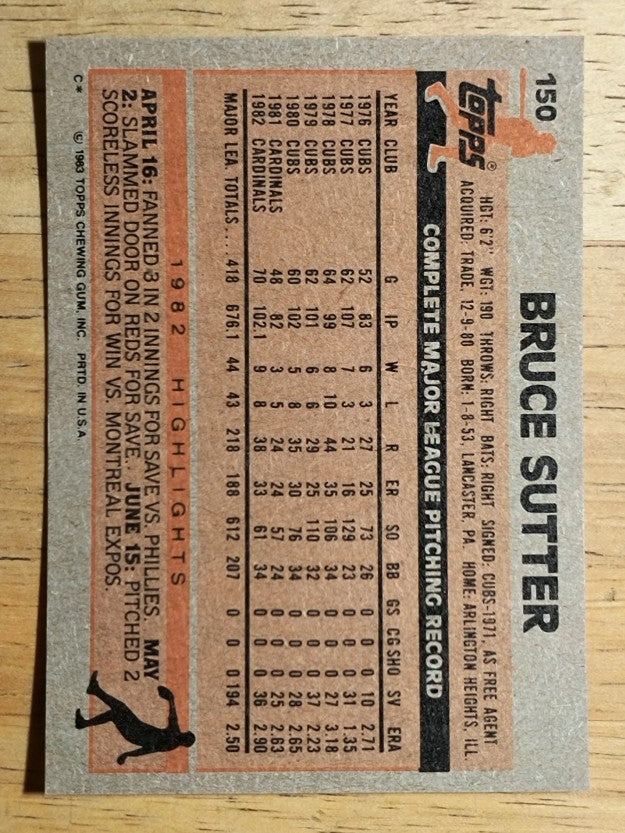 1983 Topps #150 Bruce Sutter